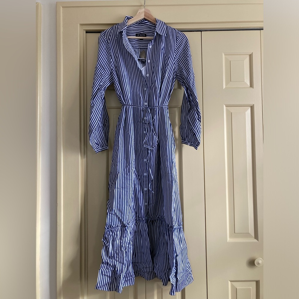 J. Crew blue and white striped maxi shirtdress. NWT.
